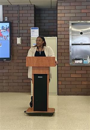 Shana Black gave the keynote address at CMSD Media Day